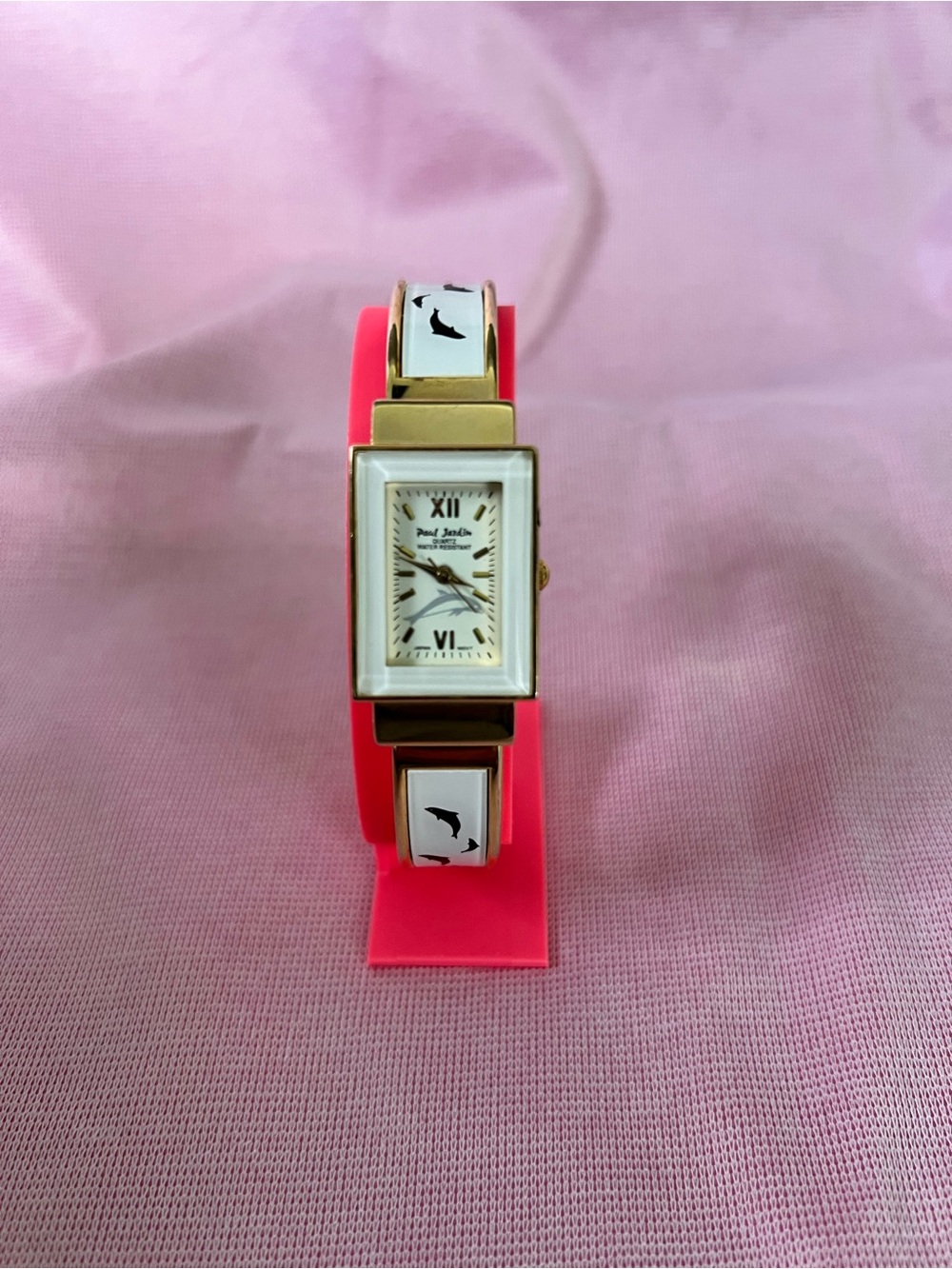 White Dial Gold-Tone Watch, White/Gold tone bracelet with Decorative Dauphins.